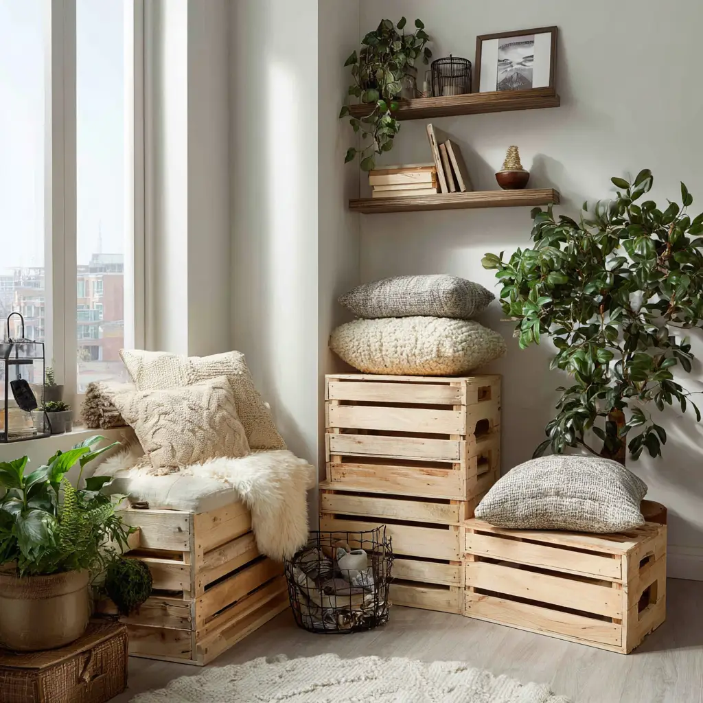 Repurposed Wooden Crates as Storage