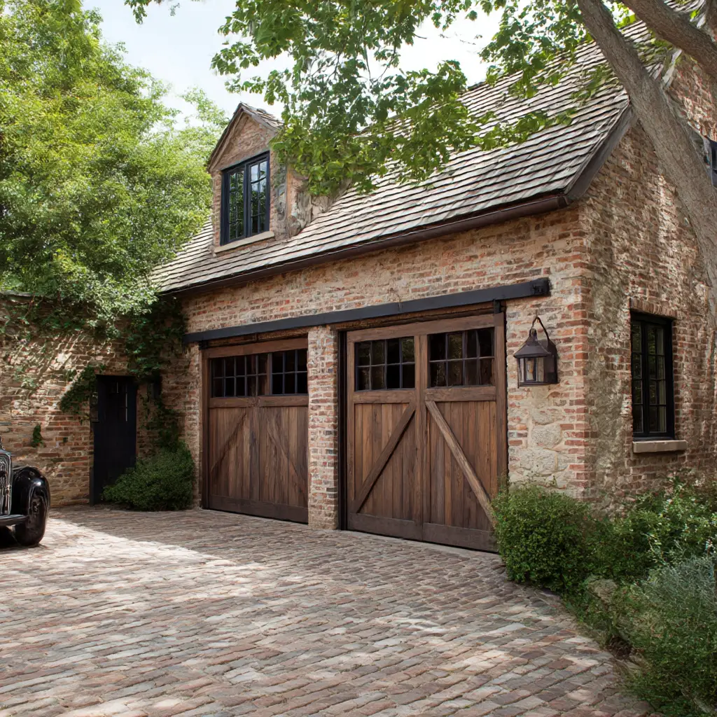 Rustic Brick Garage with Barn Doors