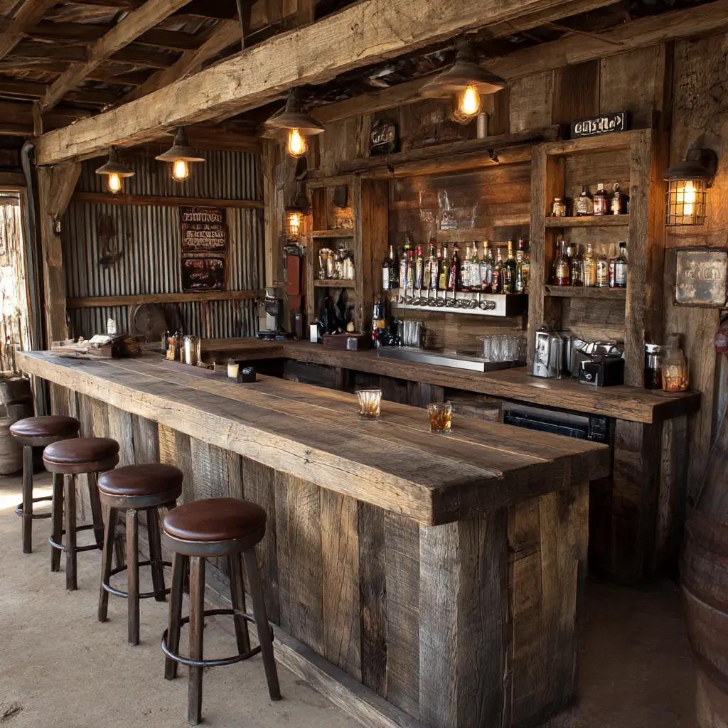 Rustic Wooden Bar Setup