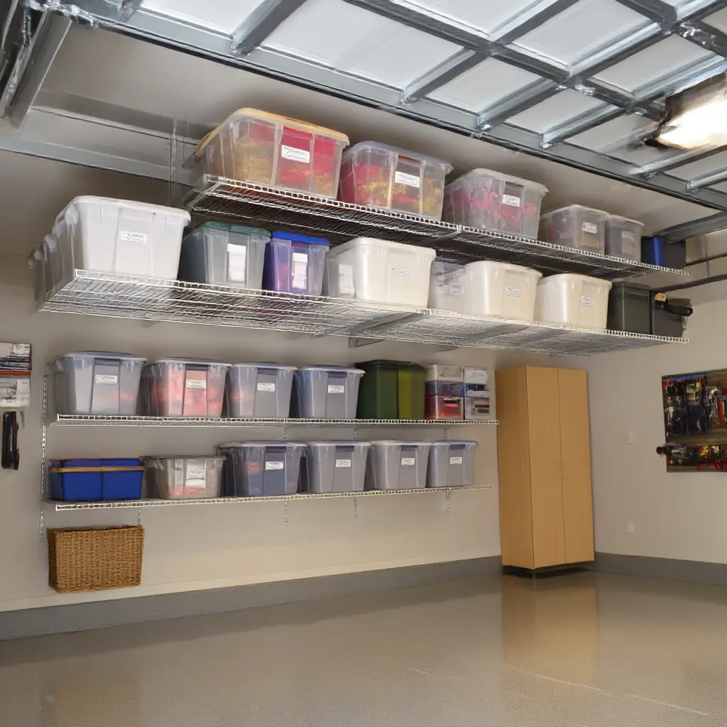 Sliding Storage Bins on Ceiling Tracks