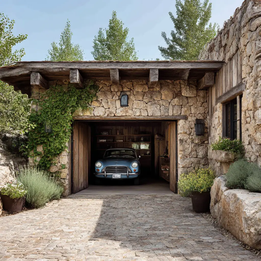 Stone Garage with Natural Aesthetic