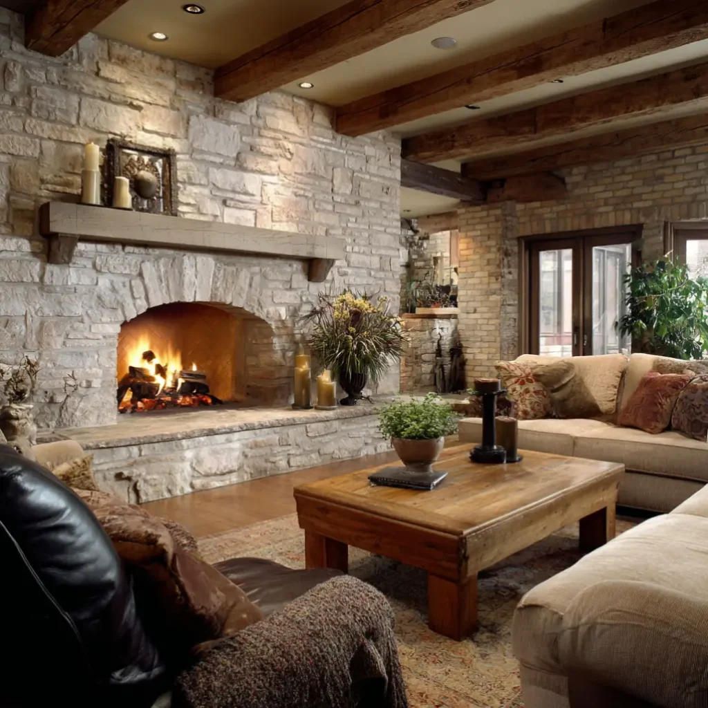 Stone or Brick Fireplace
