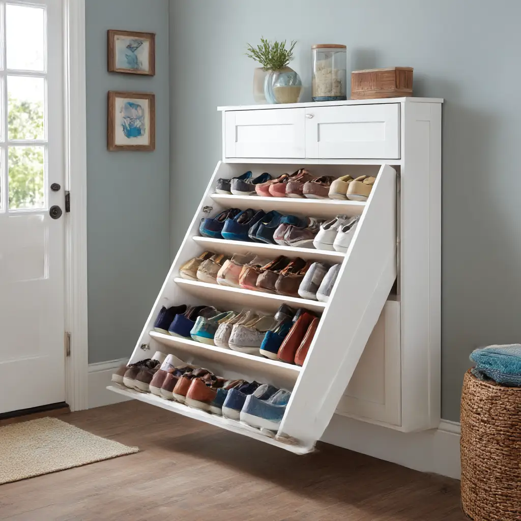 Tilt-out shoe cabinets