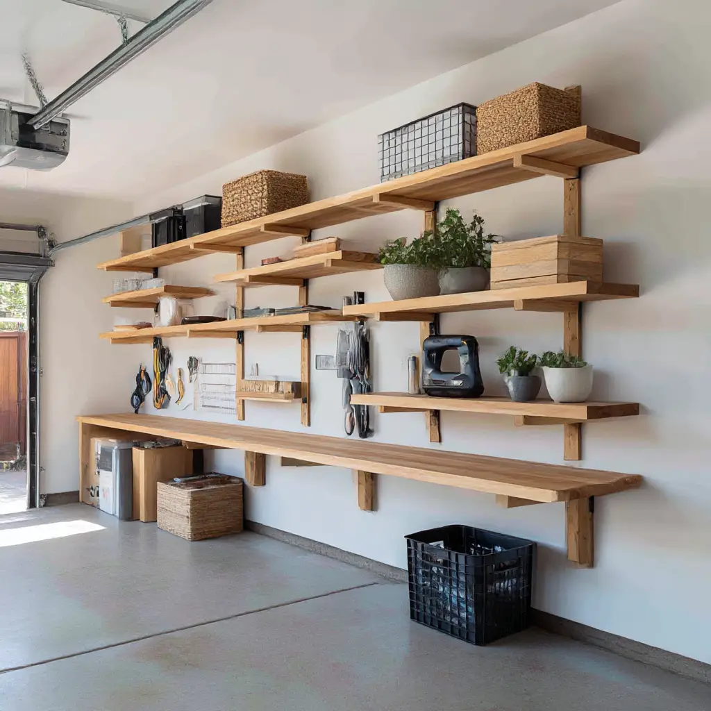Wall-Mounted Wooden Shelves