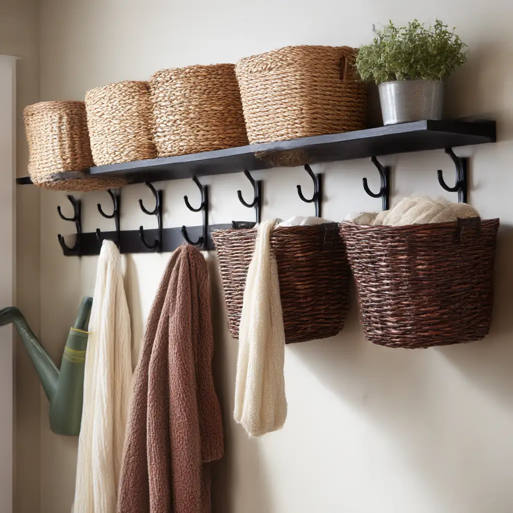 Wall baskets with hooks