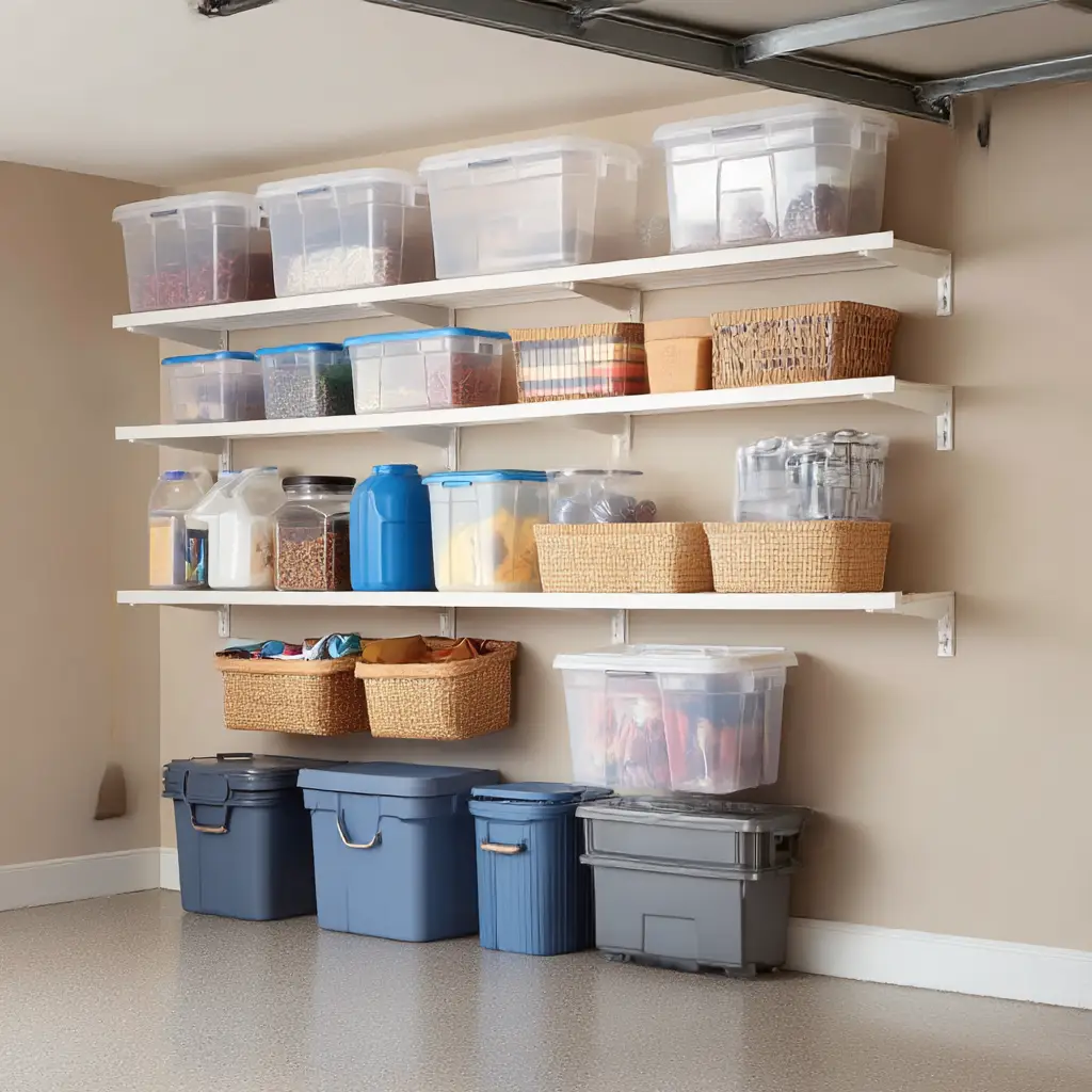 Wall-mounted bins with shelves