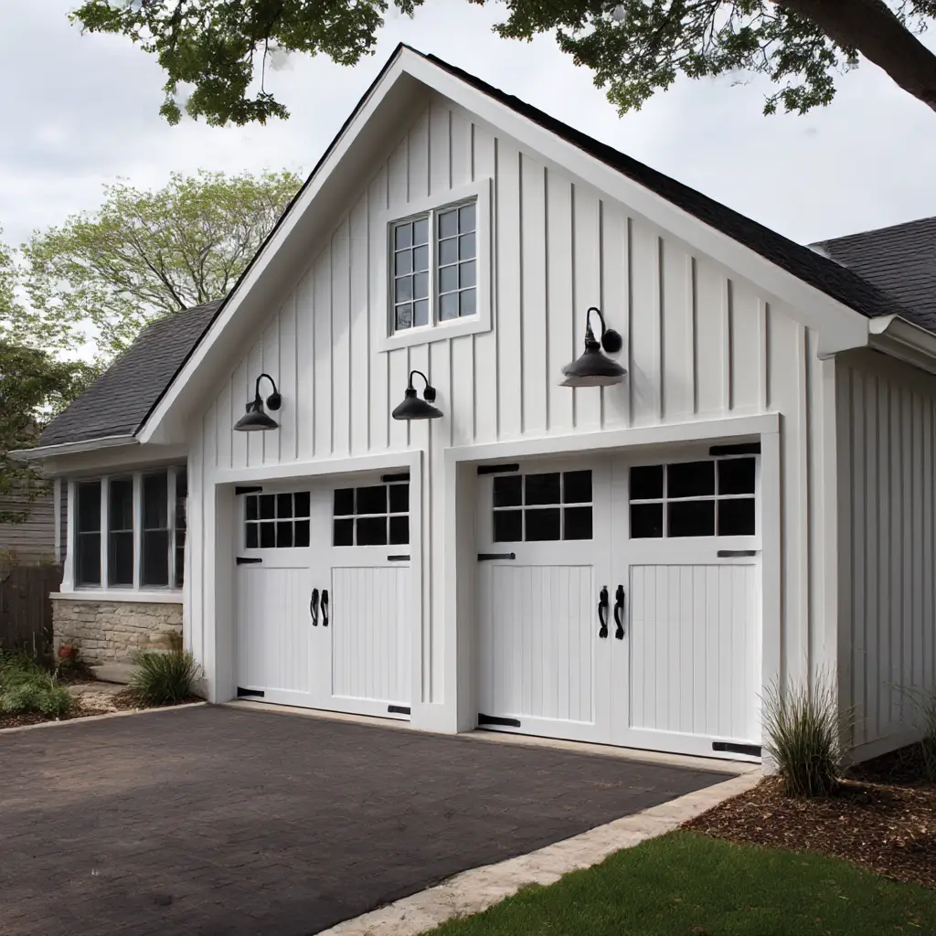 White Garage Door with Black Hardware