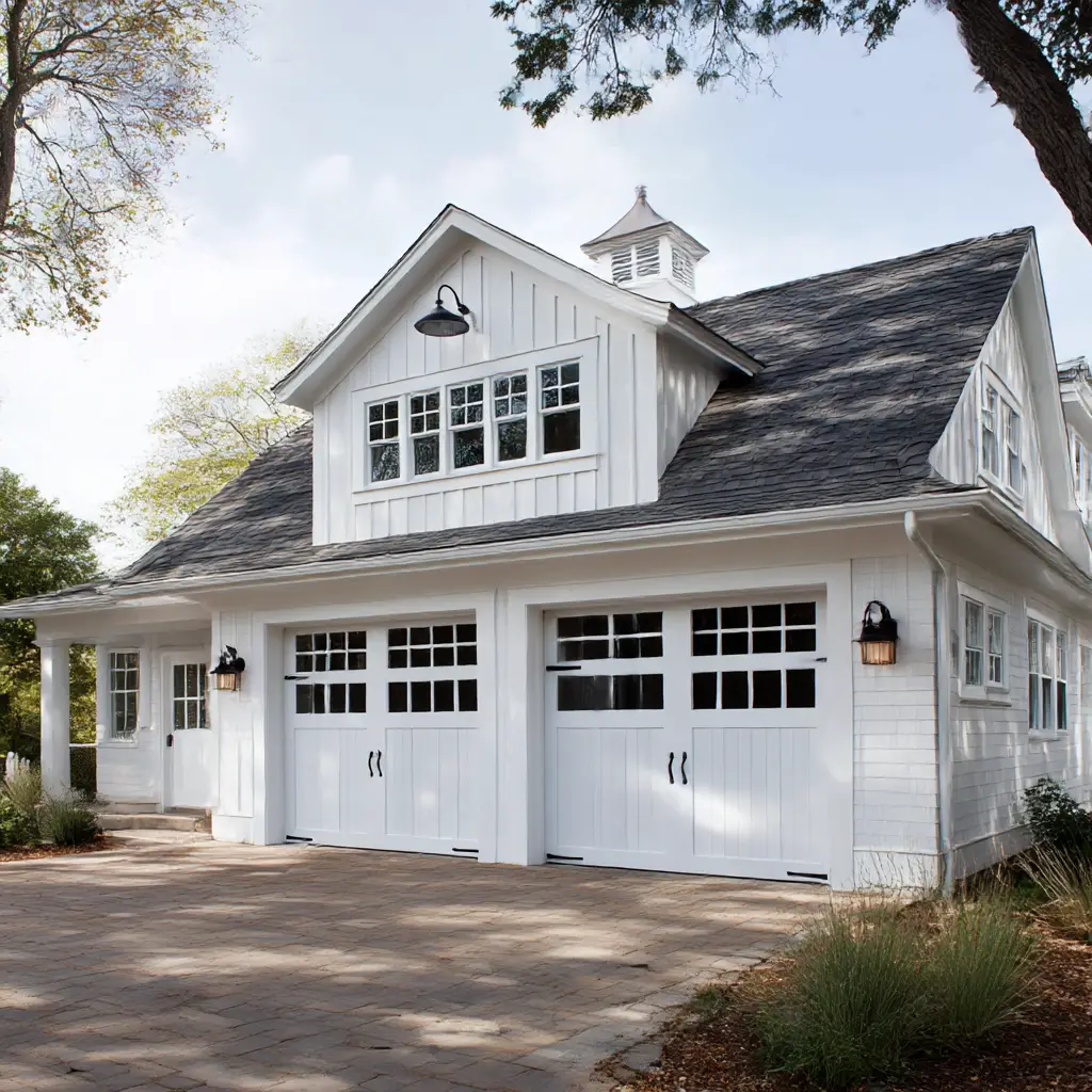 White Garage Doors with Grid Windows