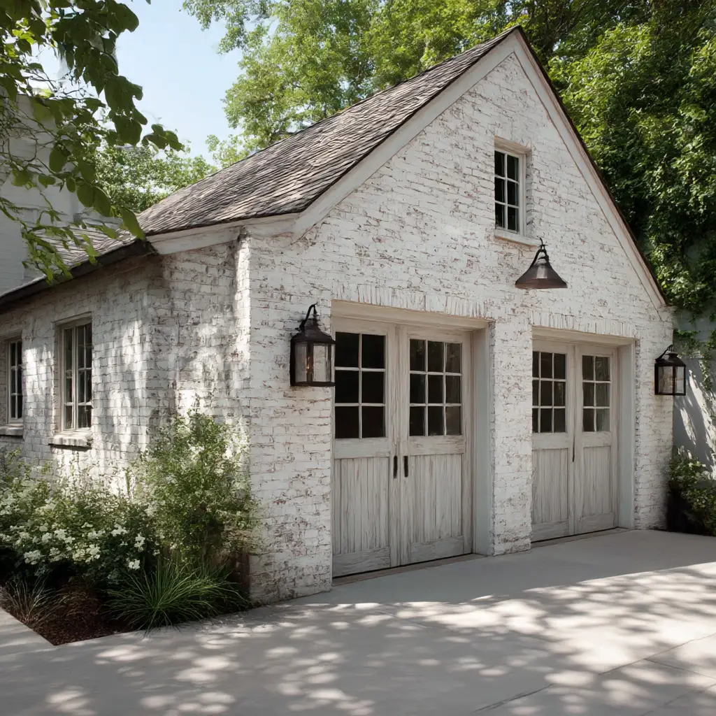 Whitewashed Brick Garage