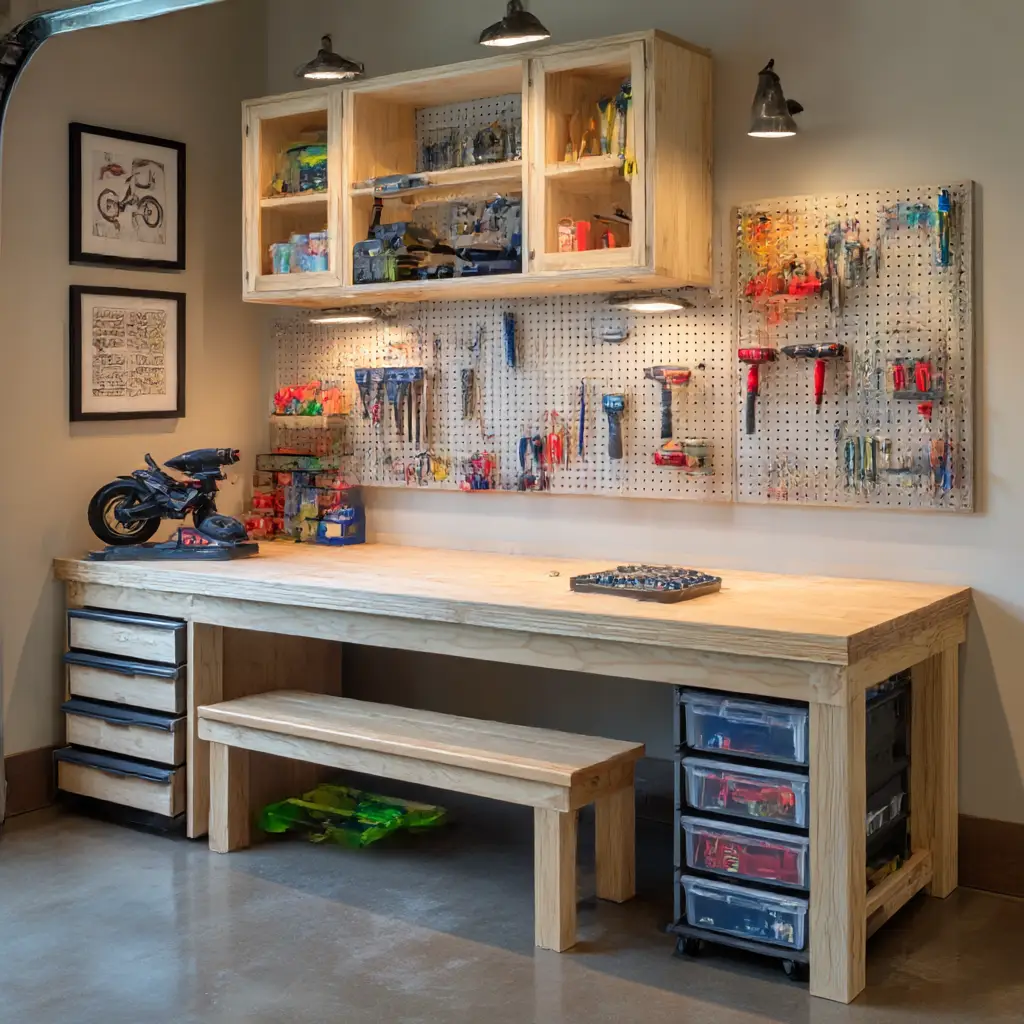 Workbench with Kid-Friendly Drawer