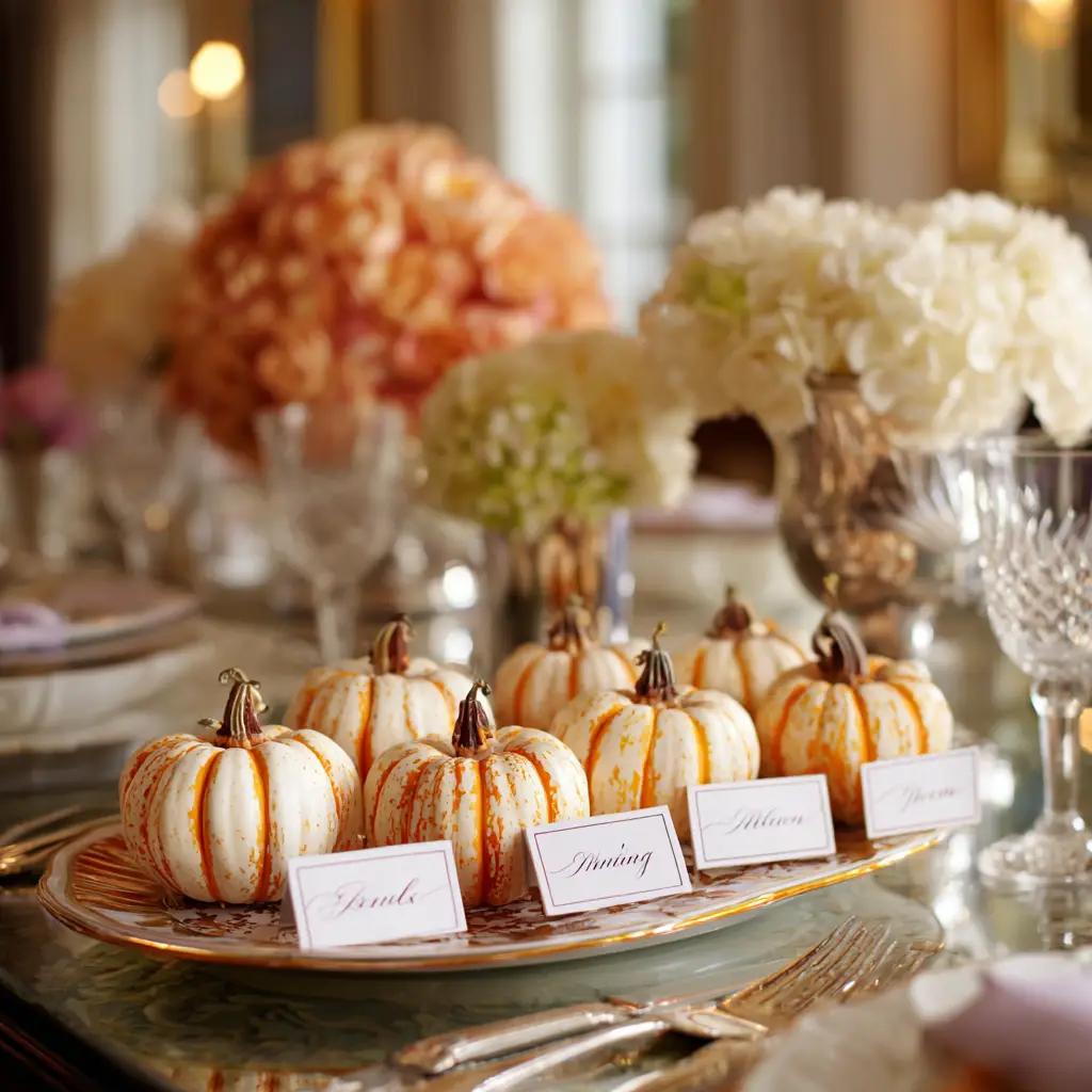 Add Mini Pumpkins as Place Cards