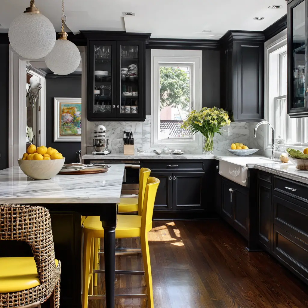 Black Cabinets with Pops of Color