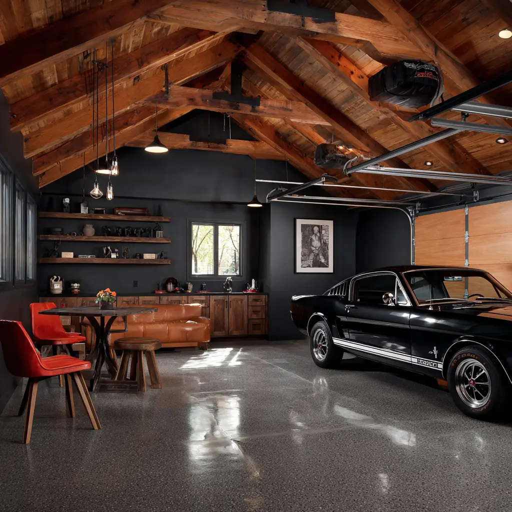 Black Walls with Wooden Ceiling Beams