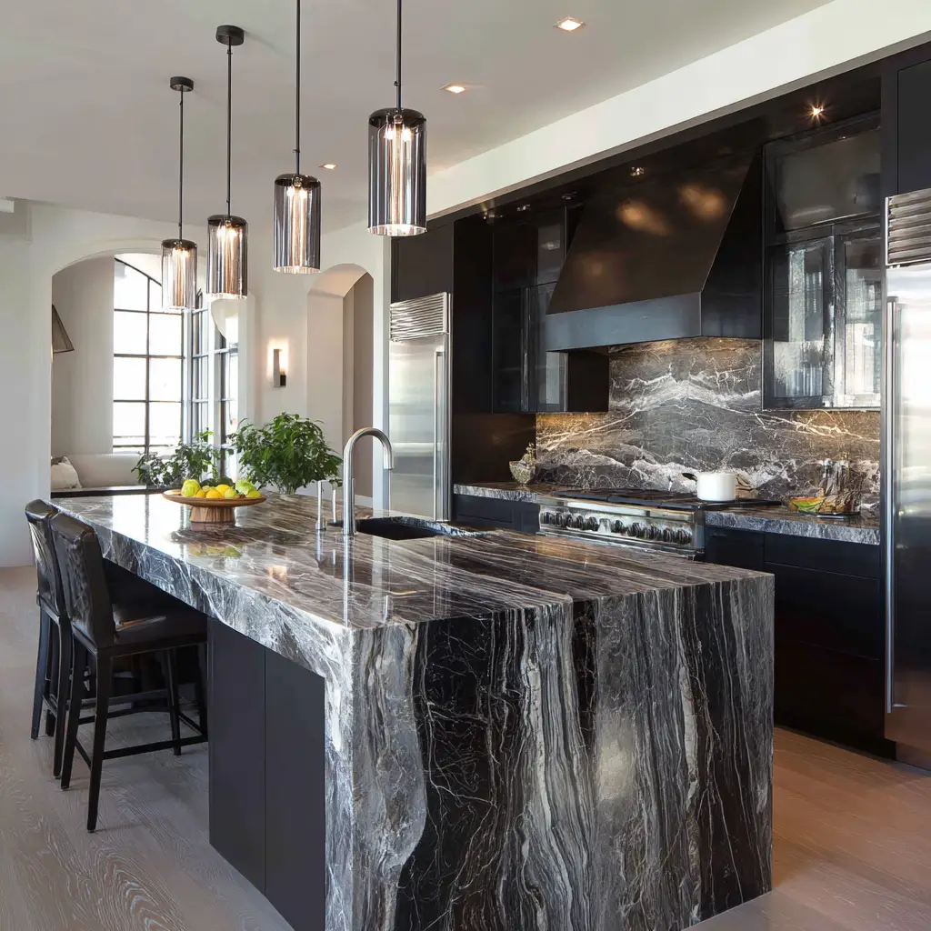 Black with Marble Countertops