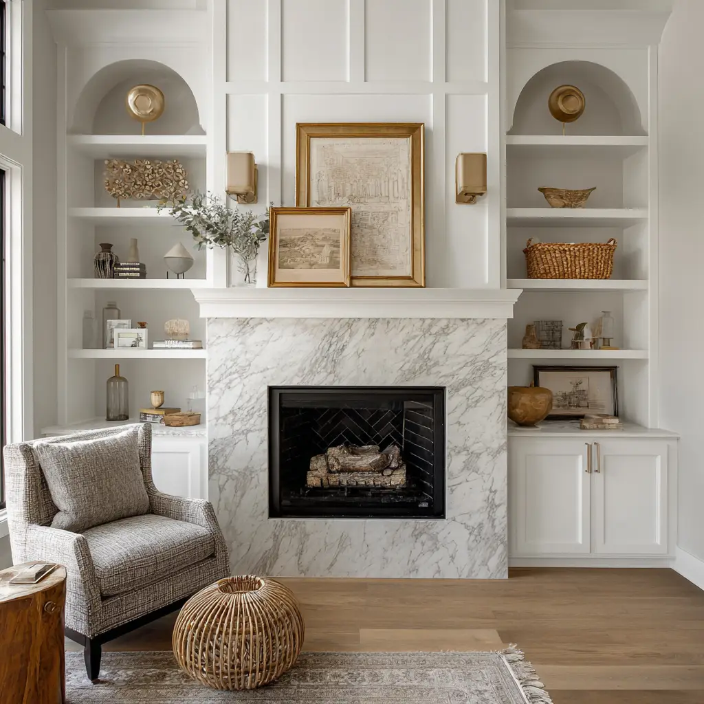 Fireplace with Built-In Shelving