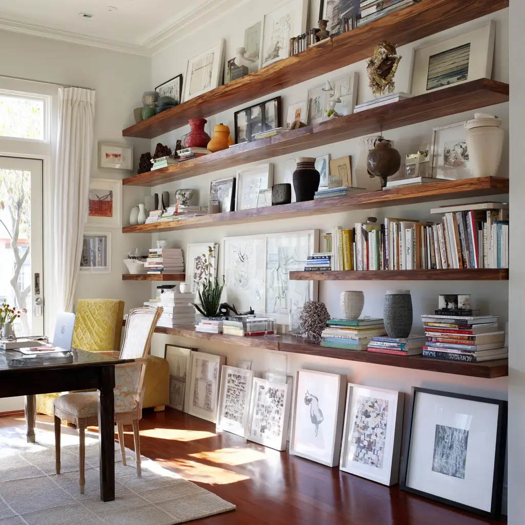 Floating Shelves with Art Displays