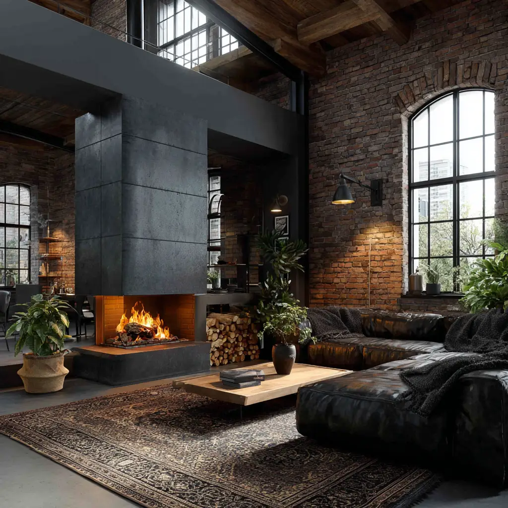 Industrial-Inspired Fireplace
