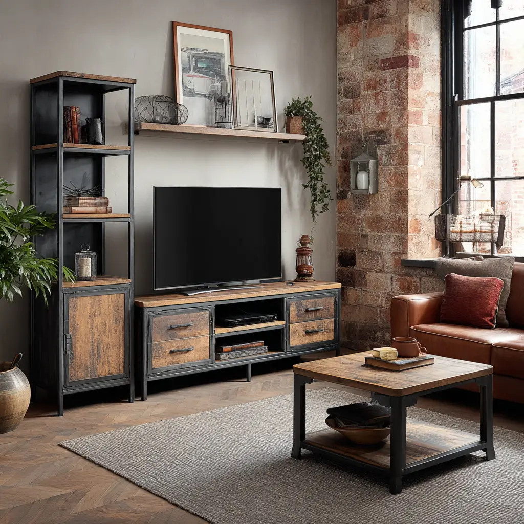 Industrial Metal and Wood TV Unit