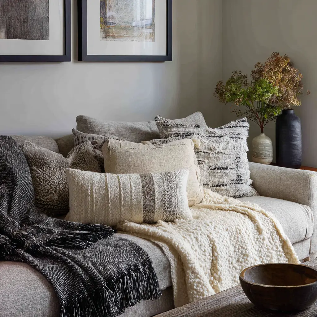 Layer with Textured Throws and Pillows