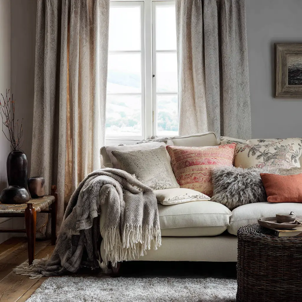 Layered Curtains and Throws