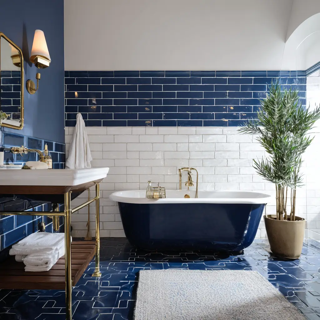 Navy and White Subway Tiles
