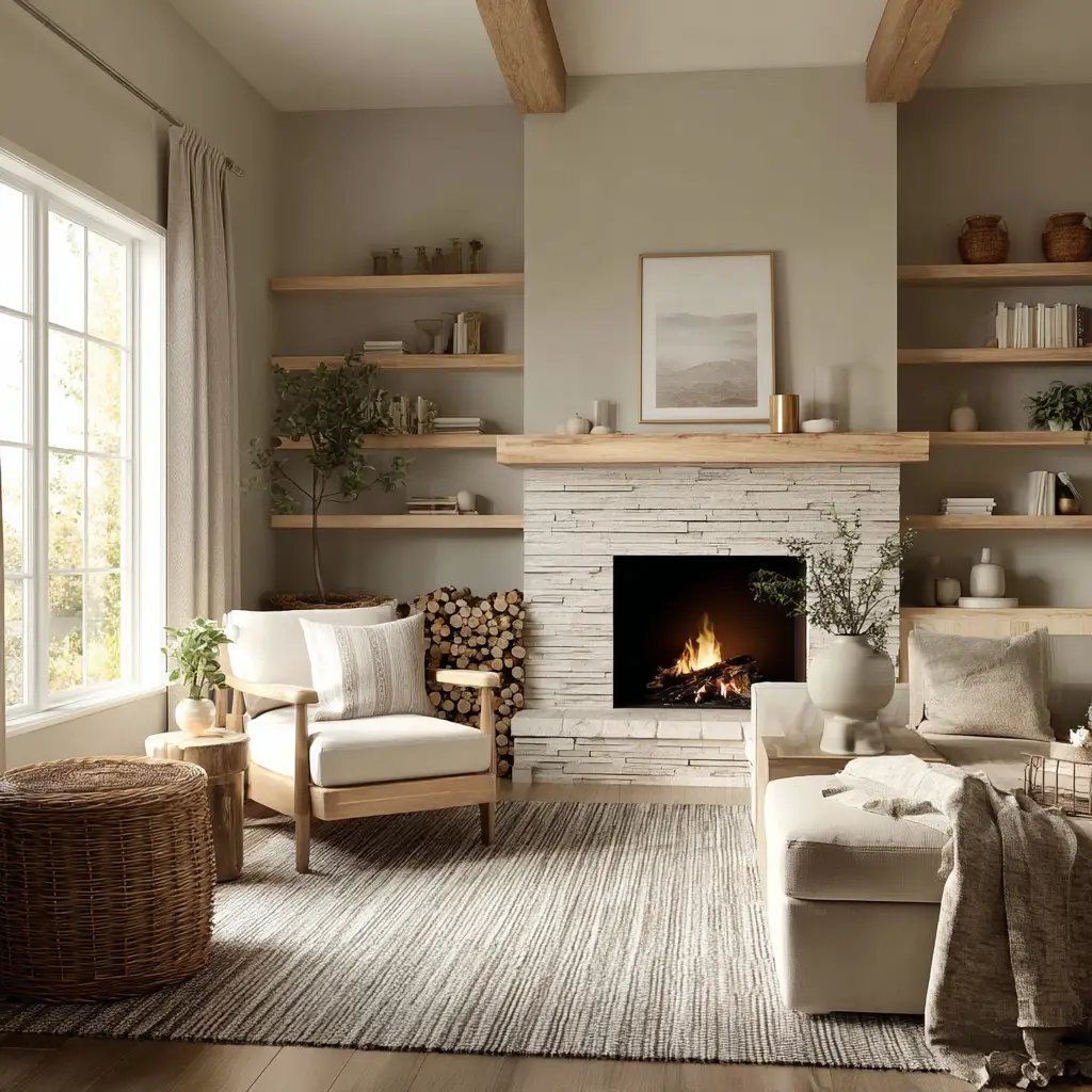 Neutral Toned Fireplace