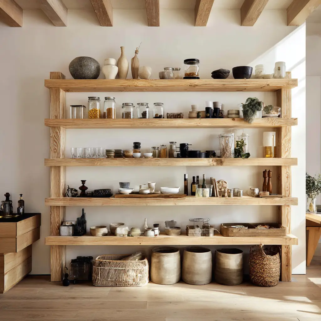 Open Shelving with Wooden Planks