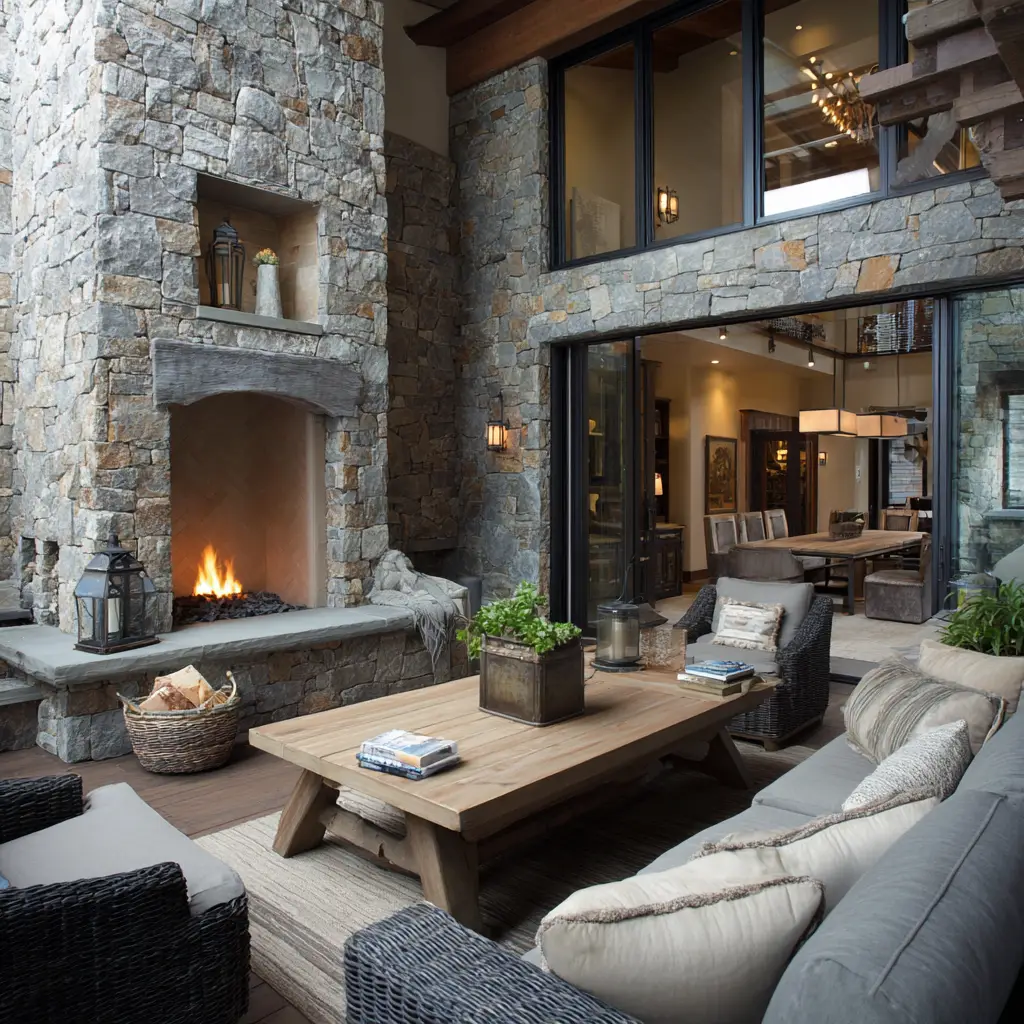 Outdoor-Inspired Indoor Fireplace