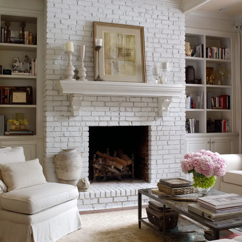 Painted Brick Fireplace