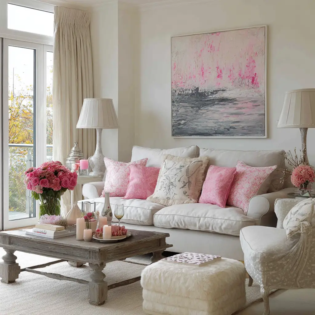 Pink Cushions on a Neutral Sofa