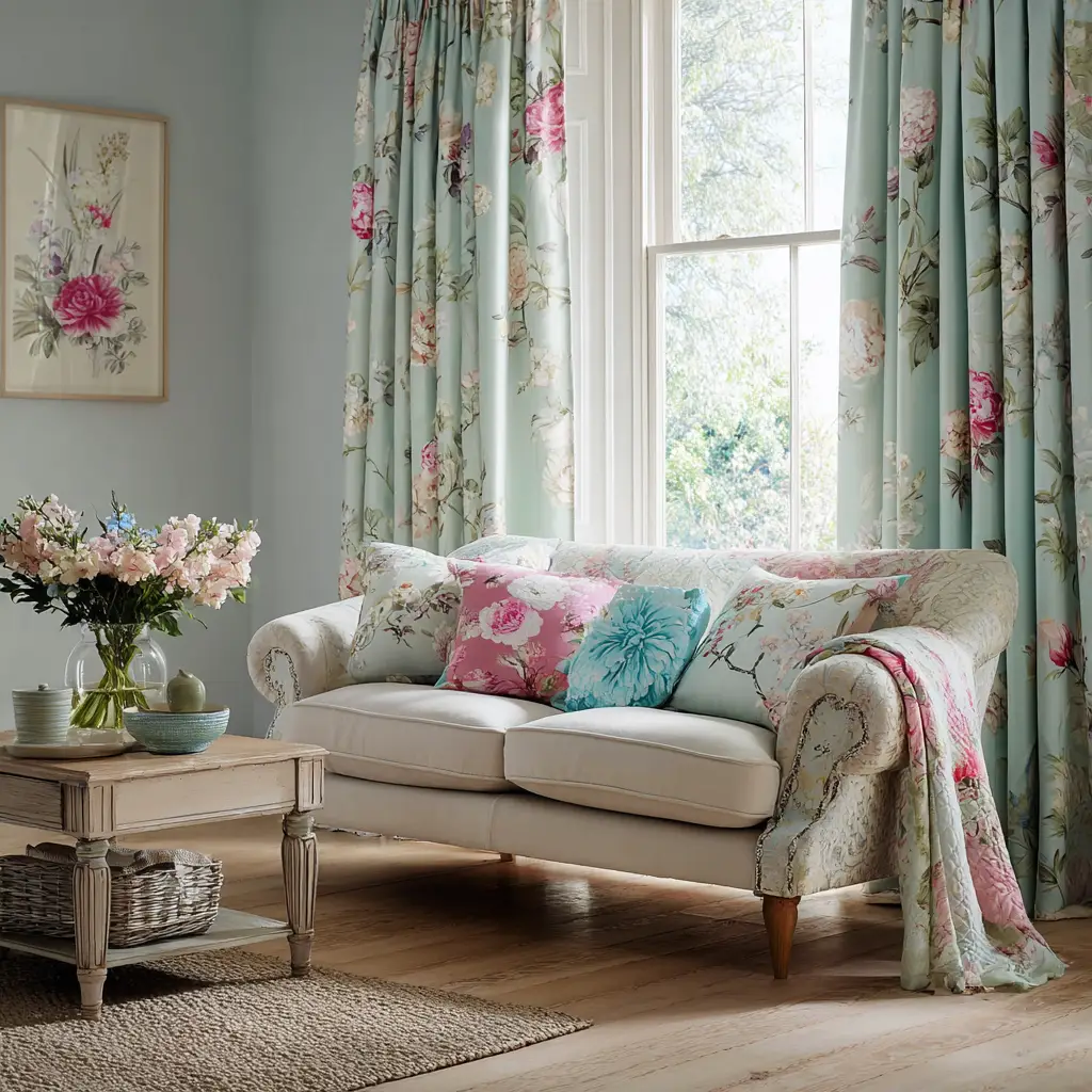 Soft Pastel Floral Curtains