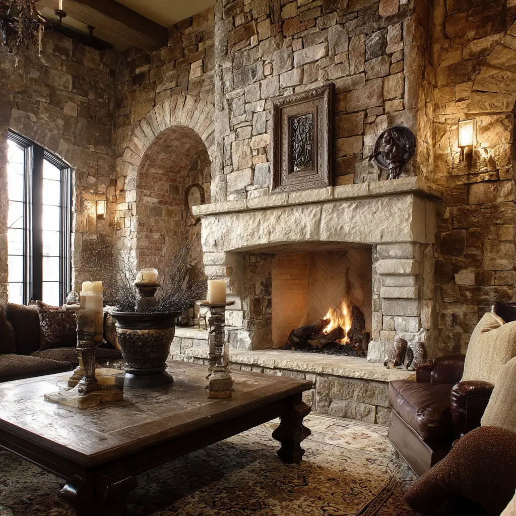 Stone or Brick Fireplace