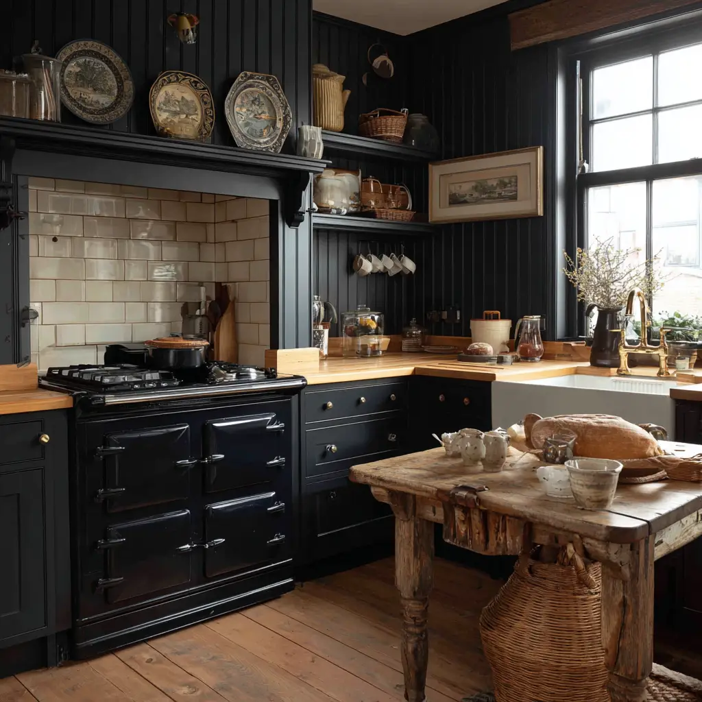 Vintage-Inspired Black Kitchen
