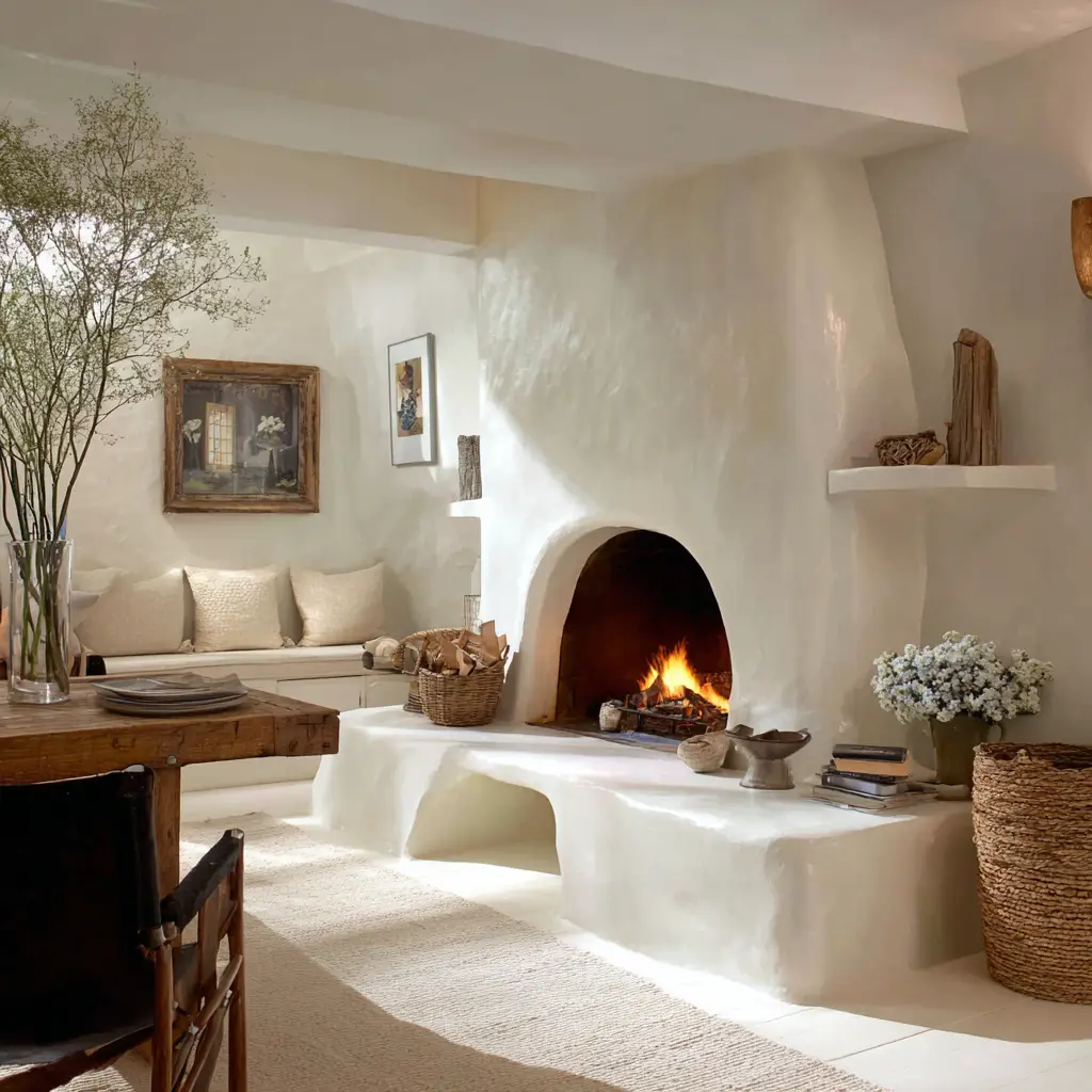 White Plaster Fireplace
