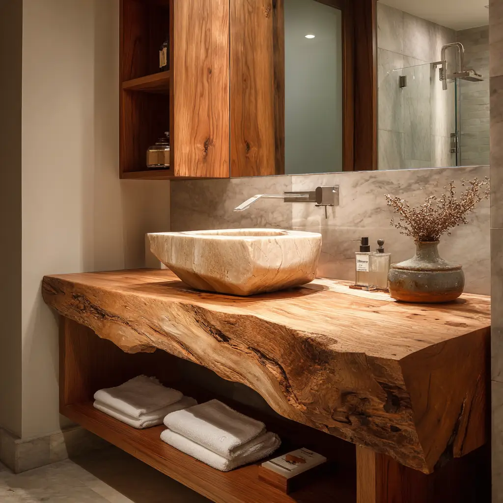 Wooden Vanity with a Natural Finish
